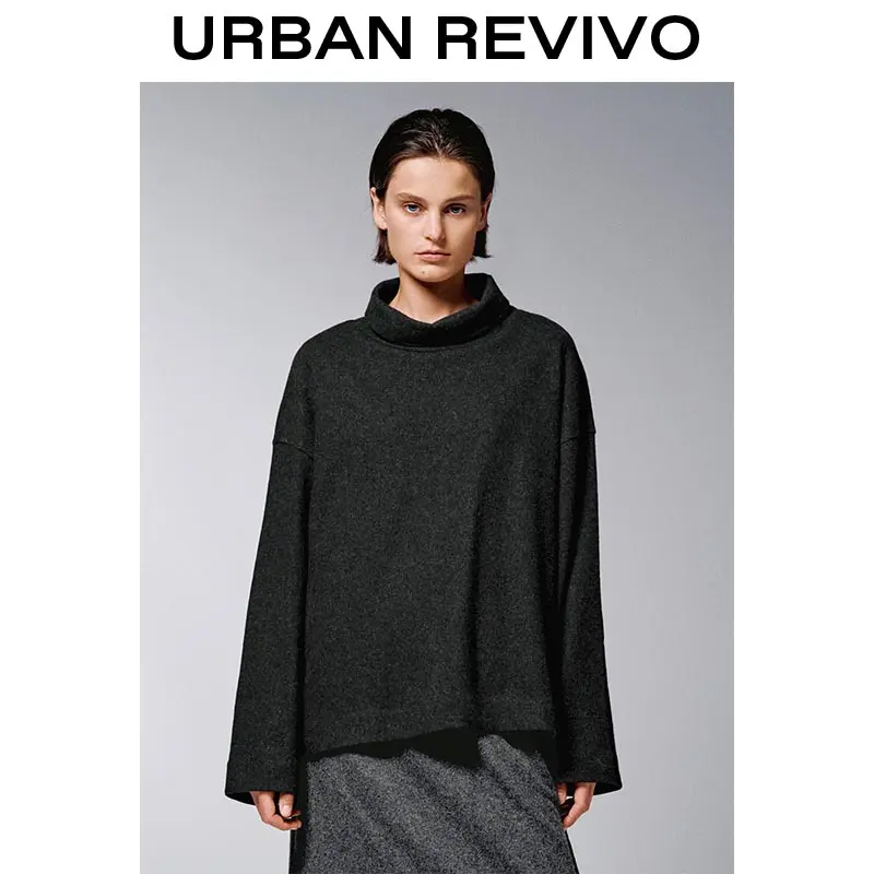 URBAN REVIVO Women's Loose-Fit Turtleneck Pullover, Casual Long Sleeve Sweatshirt for All Day Relaxed Wear, Lady, One Piece