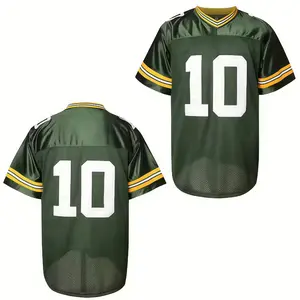 Men's Dark Green Football Jersey Number #10 Breathable Polyester Mesh Sports Shirt , Custom Stitched Athletic Top, Gift for Football Fans, Movie Fans,