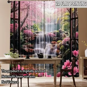 2 pieces of Japanese-style curtains - blossom waterfall design, semi-transparent sunshade curtains, suitable living room, bedroom, - modern Asian home decor (not included) D mat anti slip floor mat