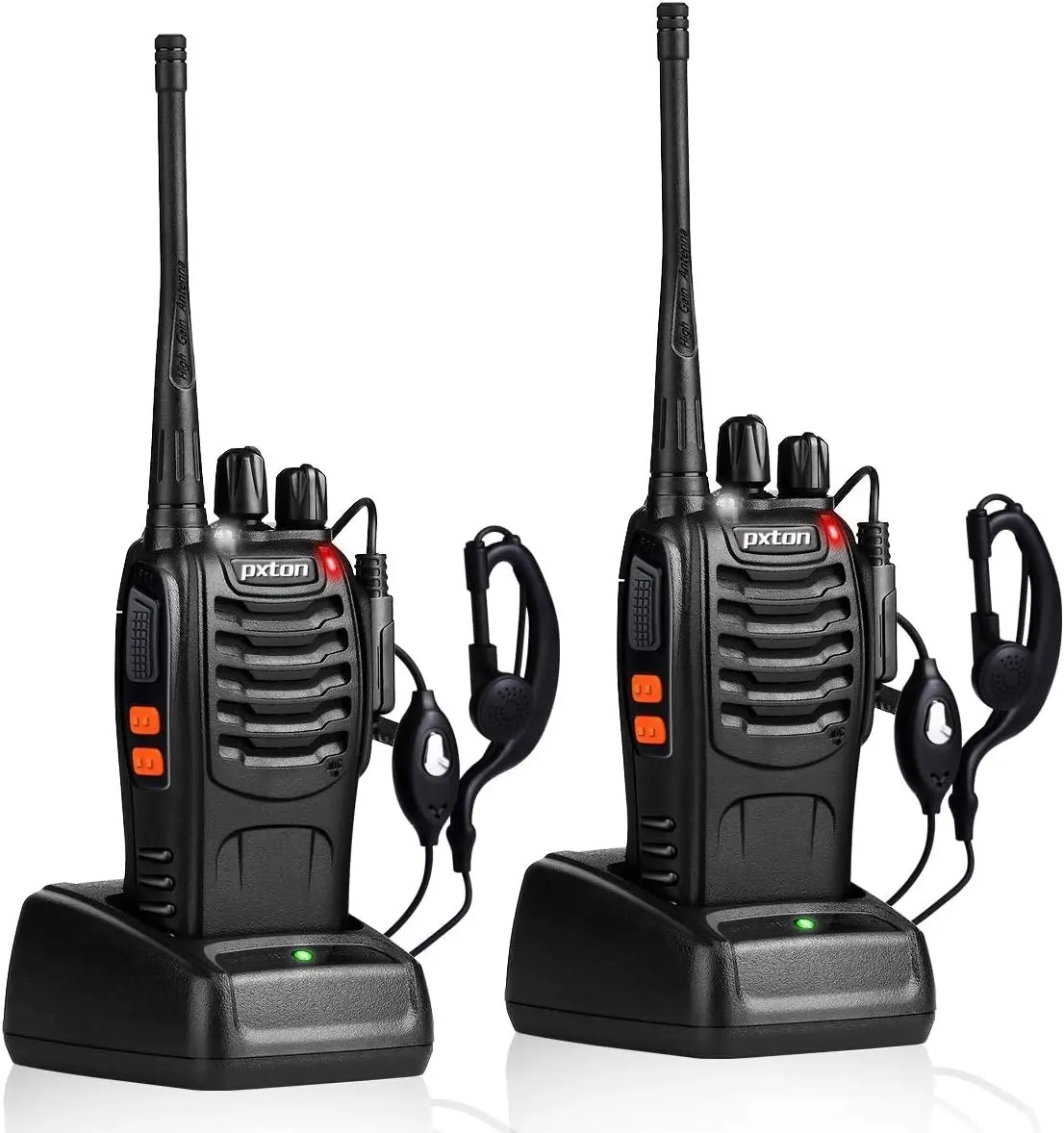 Rechargeable Long Range Walkie Talkies Two-Way Radios UHF Handheld Transceiver With Earpieces Flashlight Li-ion Battery Charger 2 Pack Camping Hiking Hunting Survival Gear