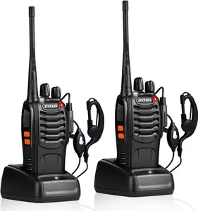 Rechargeable Long Range Walkie Talkies Two-Way Radios UHF Handheld Transceiver With Earpieces Flashlight Li-ion Battery Charger 2 Pack Camping Hiking Hunting Survival Gear
