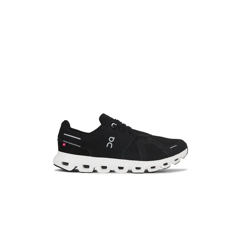 Men's On Cloud 6 Low Top Casual Trainer - Black & White Mesh Shoe, Rubber-Soled, All-Day Performance, Cushioned Feel, Inclusive Fit