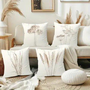 4pcs Simple Style Home Sofa Bed Headrest Cushion Covers, Clear Print Soft Fabric Pillowcases, Single-Sided Print, 45x45 Cm, No Filling