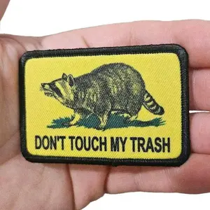 Don't touch my trash raccoon Gadsden flag meme 2"x3" removable morale patch with hook and loop backing