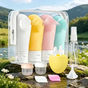 Multicolor Leakproof Silicone Travel Bottle Set Complete Toiletry Container Kit for Shampoo Lotion Sunscreen Portable Carry-on Travel Accessory with Storage Bag & Auxiliary Tools