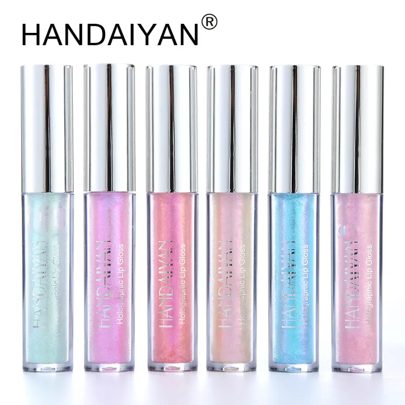 Cute Shiny HANDAIYAN Mermaid Lip Gloss, Iridescent Holographic Color Shift Lip Oil, Sparkly Interstellar Dewy Plumping Lip Tint