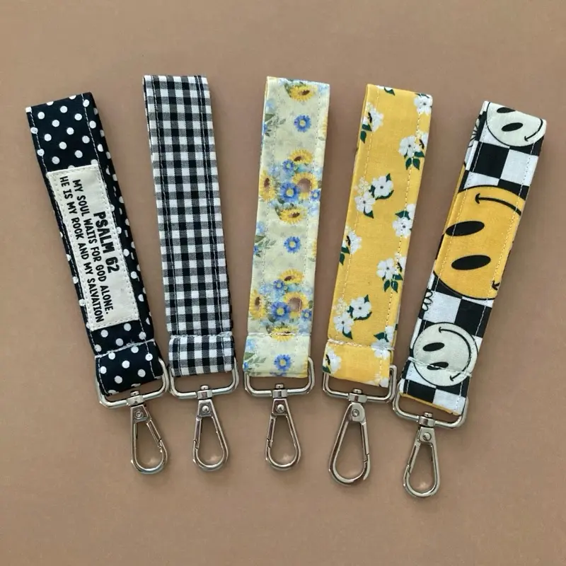 Cute keychain fabric handmade sunflower plaid