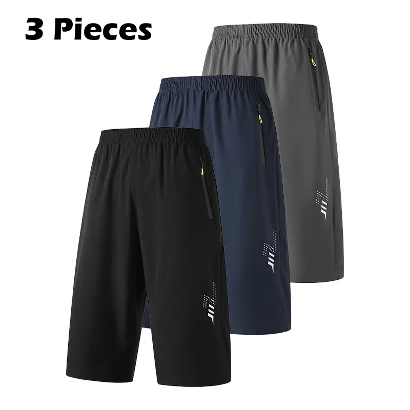 Set of 3 men’s shorts: casual mid-length shorts with zippered pockets and an elastic waistband—suitable for everyday wear, office settings, and outdoor activities; casual smart-casual style—an ideal choice for daily wear,Fathersdaygift