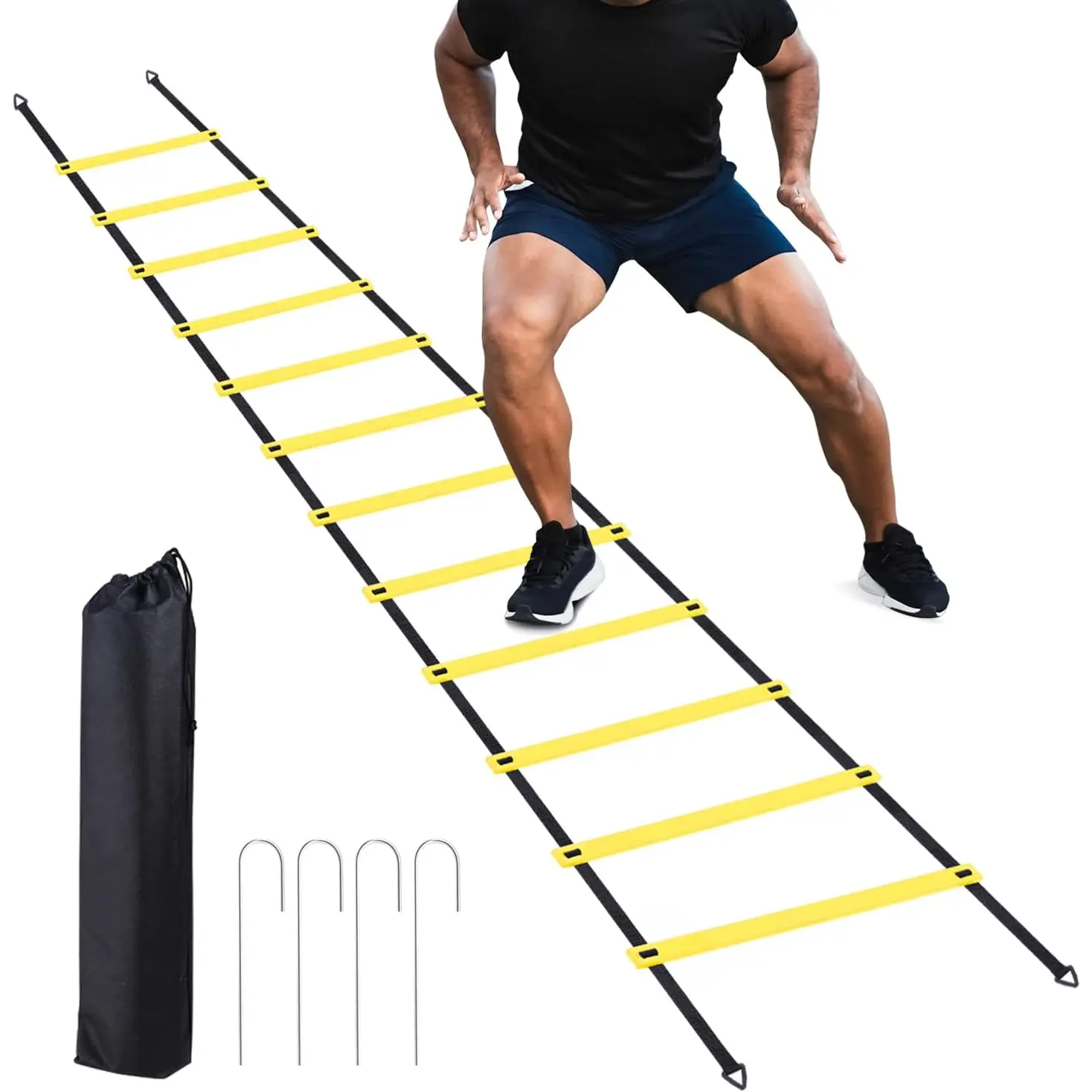 Agility Ladder Speed  Set 12 Rung 20ft Exercise Ladders with Ground Stakes for Soccer Football Boxing Footwork Sports Fitness  Ladder with Carry Bag