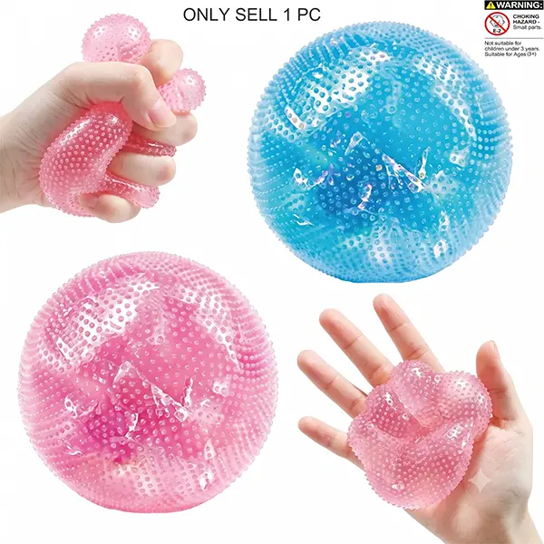 Single Certified Non-Toxic Glitter Massage Spiky Squishy Plush Popping Ball - 1 Pack Random Color Stress Relief Squishy Toy, Glittering Aesthetic Sensory Fidget Toy for Neurodivergent Kids, Instant Stress & Anxiety Relief Desk Gift