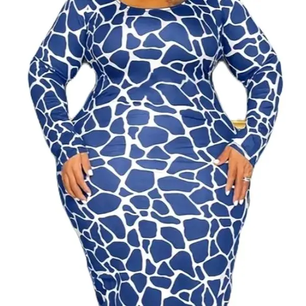 Chic Plus Size Giraffe Print Maxi Long Sleeve Dress, Casual Womenswear -  TikTok Shop
