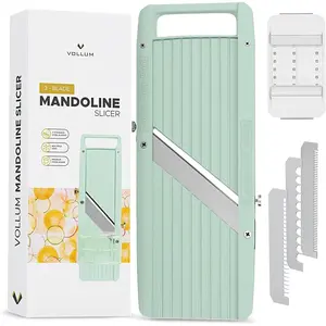 Japanese professional mandoline slicer vegetable cutter for kitchen with interchangeable stainless steel blades, narrow handheld manual food slicer