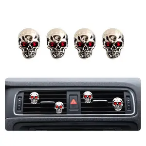 4 Piece Skeleton Flame Car Air Vent Clip Set, Bold Skull Design with Eyes, Halloween Interior Decoration Gift, Trendy Auto Accessories, Car Accessory