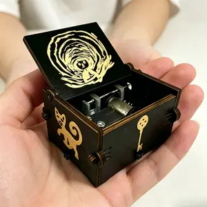 Coraline Music Box Hand Crank Engraved Dreaming Musical Gift Black for Christmas Birthday
