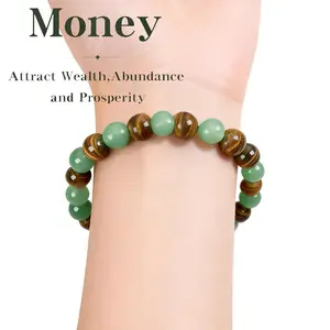 Money Attraction Bracelet Sandstone Tiger Eye Stone Blue Friendship Beaded Jewelry Gift Fashion Hand Chain All Seasons bracelet