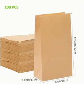 100pcs, Paper Lunch Bags, Brown Paper Bags Durable Kraft Bags Grocery Bag Bakery Bread Sandwich Bag Shopping Party Favor Gift Wrapping Bags Bulk, Small Business Supplies, Shopping Bag, Party Bag, Party Gift Bag, Craft Tote Bag