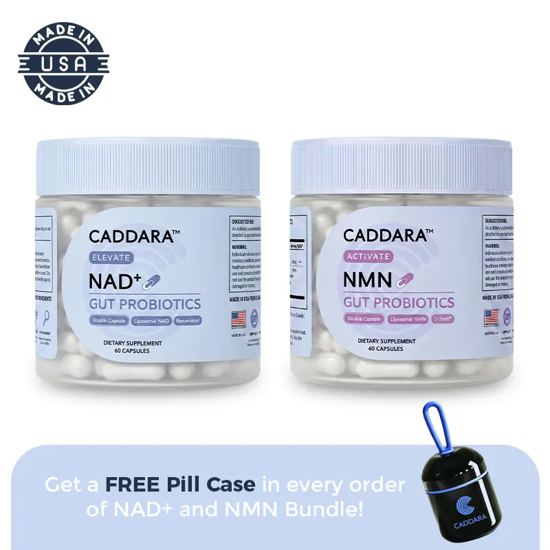 Caddara NAD+ & NMN Supplement Bundle + FREE Pill Organizer | Travel Size Supplement Dispenser | Advanced Cellular Vitamins, Cellular Support