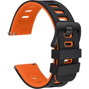 22mm Bicolor Watch Band, Silicone Rubber, Quick Release Replacement Strap for Men and Women, Black Stainless Steel Buckle (Black-Orange)
