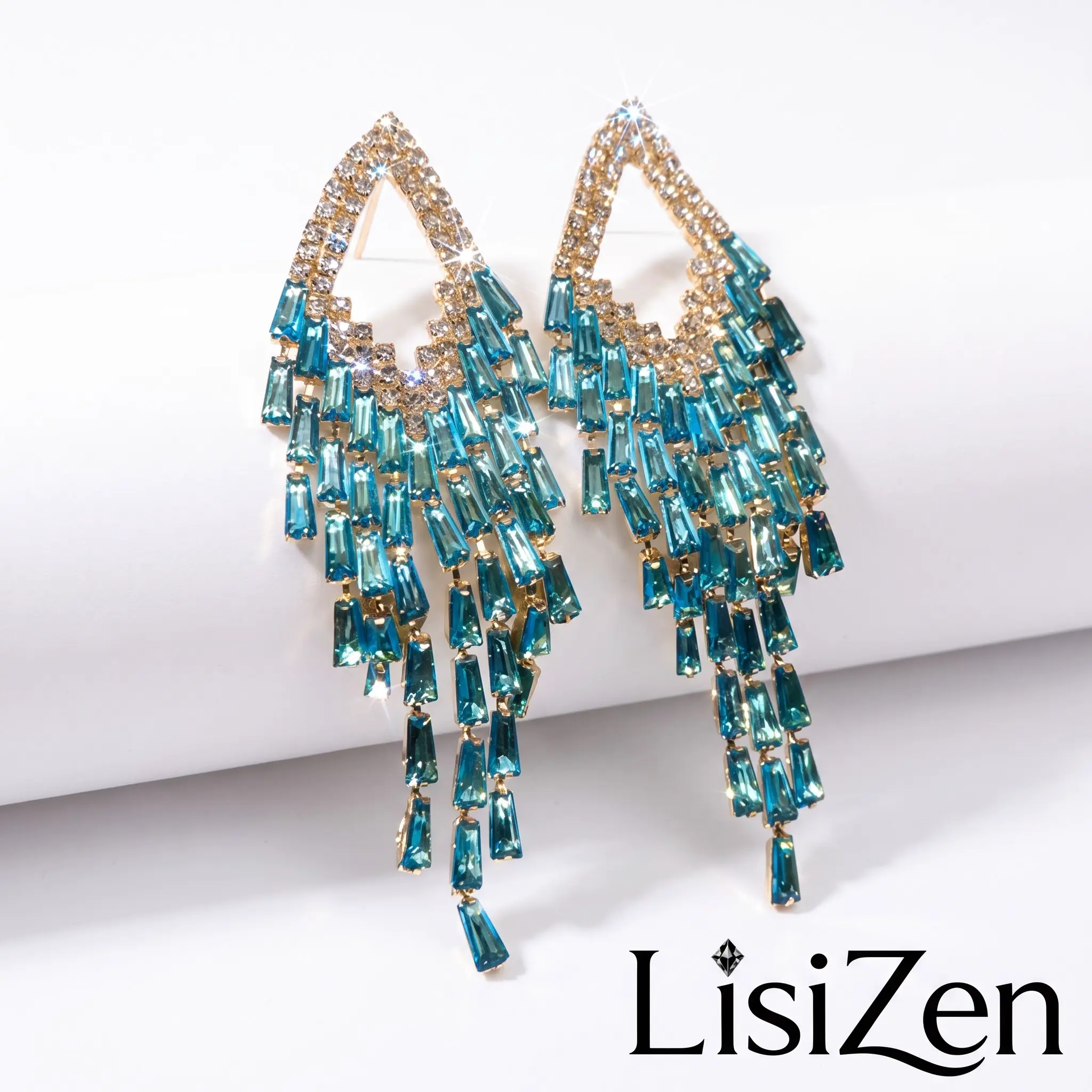 LisiZen Rhombus Shape Rhinestone Embellishment Earrings - S925 Silver Needle Tassel Drop Earrings, Jewelry for Women, Daily Elegance Versatile Fashion Costume Jewelry, Style DZXL4572