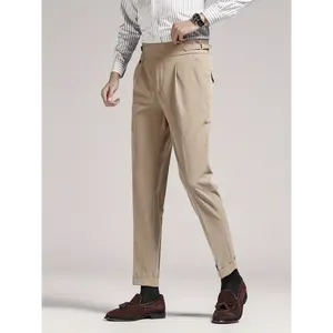 Men's waist less short black pants - mid waist loose fit, hanging fabricBusiness casual pants, suitable for all seasons, made of fashionable men's elastic fiber material. Menswear Spandex