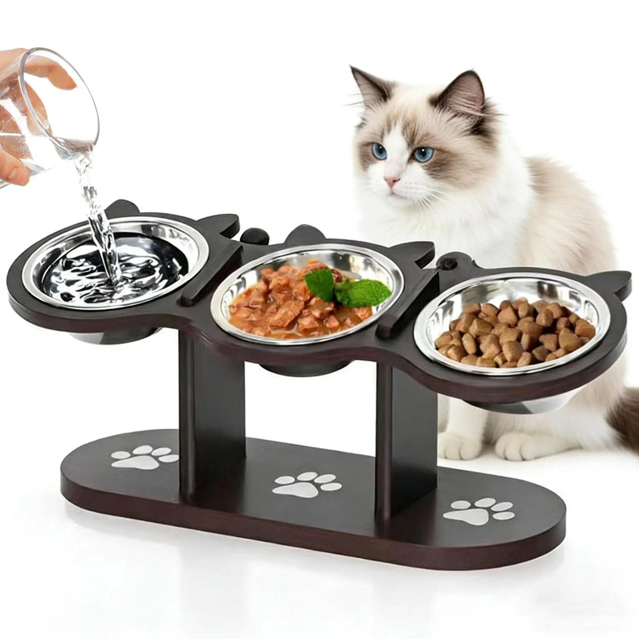 Elevated Cat Feeding Station – Multi-Tier Cat Food and Water Bowls, Includes 3 Stainless Steel Bowls, 3 Stands, Easy Assembly – Portable Design for Multiple Cats dog