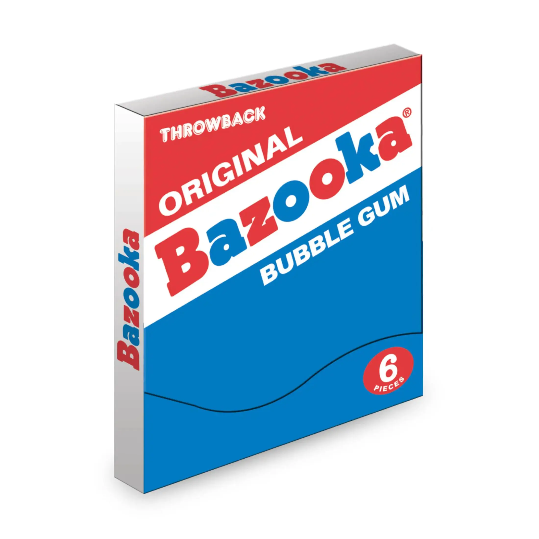 Bazooka Original Throwback Bubble Gum - 3 Packs of 6 Pieces, Sodium-Free, Fat-Free Classic Chewing Gum, Nostalgic Taste Snack Treats, Ambient for Friends, Events, All Ages