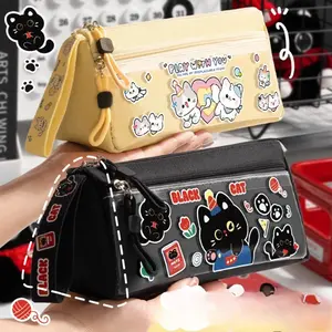 Cartoon Triangle Large Capacity Oxford Fabric Pencil Case, Cute and Stylish Stationery Box, Handheld Stationery Bag, Ideal for School and Daily Use