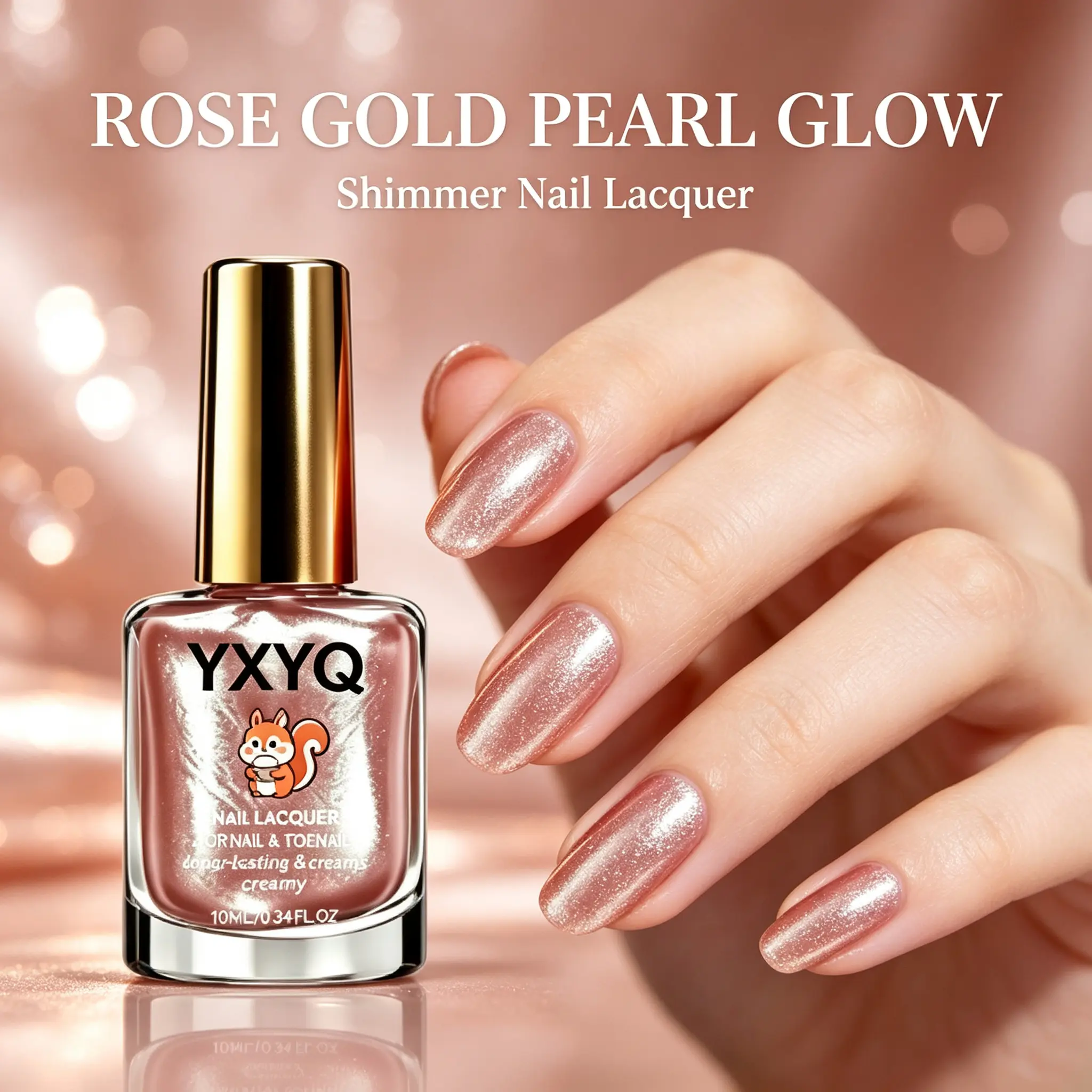YXYQ Keratin Infused Nail HardenerRose Gold Shimmer Nail Polish - Metallic Pearl Finish Nail Lacquer, Quick Dry Long Lasting High Shine Nail Color for Women, 10ml