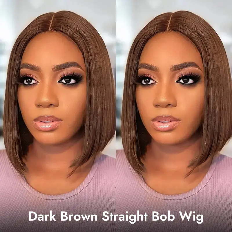 [New In] Wiggins Hair #4 Dark Brown Straight Bob Wig 13x4 Lace Front Wig Short Bob Wigs Human Hair Pre Plucked With Natural Hairline Chocolate Brown Colored Wig