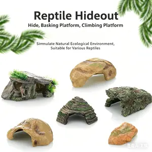 2-in-1 Reptile Hideout & Basking Shelf – Resin Aquarium Decor – Climbing Platform for Gecko, Lizard, Turtle