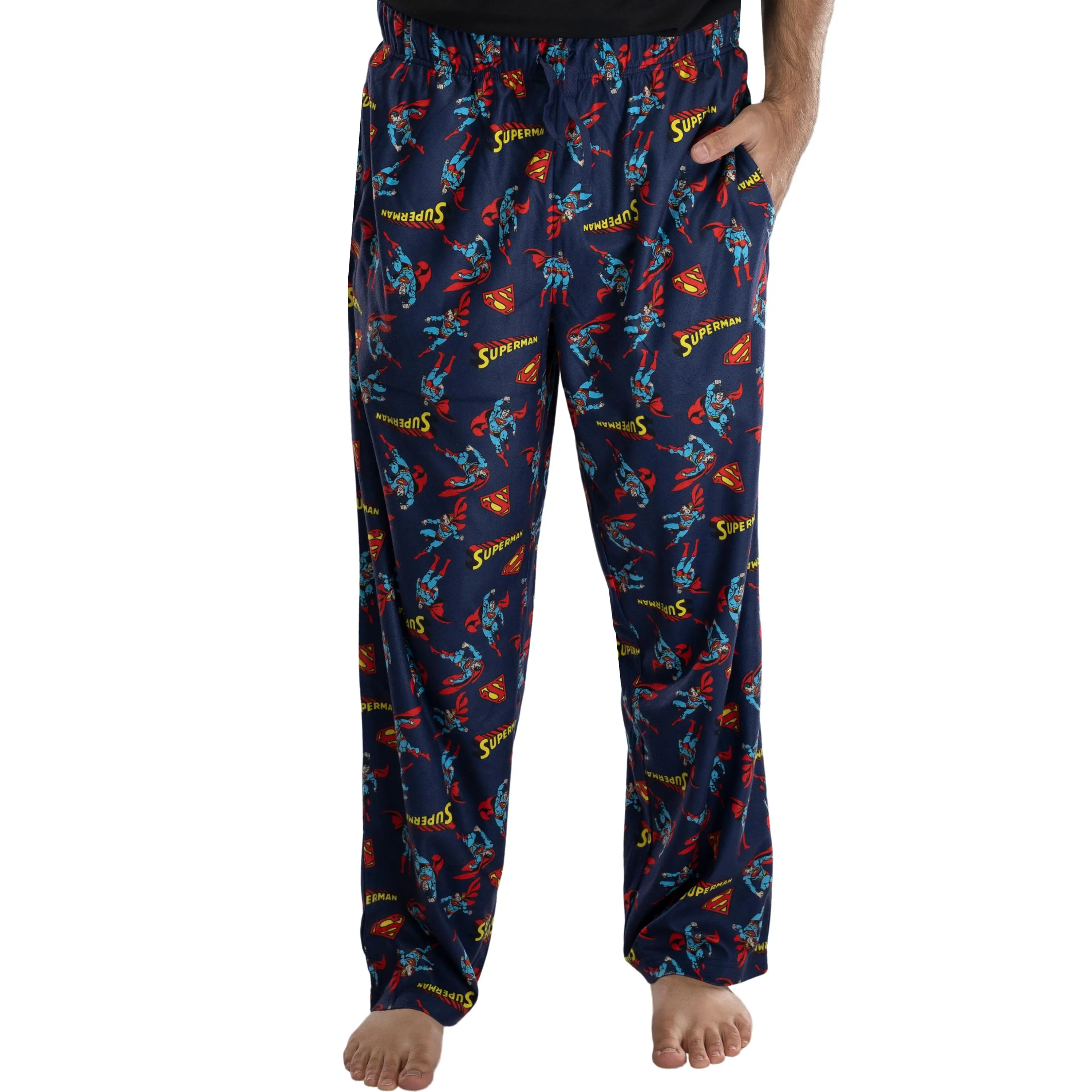 PJammy Men's Pajama Pants, DC Comics Superman All-Over Print Loungewear, Soft Polyester Superhero Nightwear Apparel, Love, Costume, Personalized