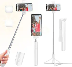 40 in Retractable Selfie Stick Tripod with Wireless Remote Control & Light for Smartphones - Accessories