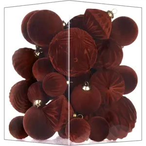 Flocked Ornaments for Christmas Tree Decorations - 35pcs Deep Brown Velvet Ball Ornament for Winter Holiday Decor - Plastic Shatterproof Xmas Ornaments Bulk