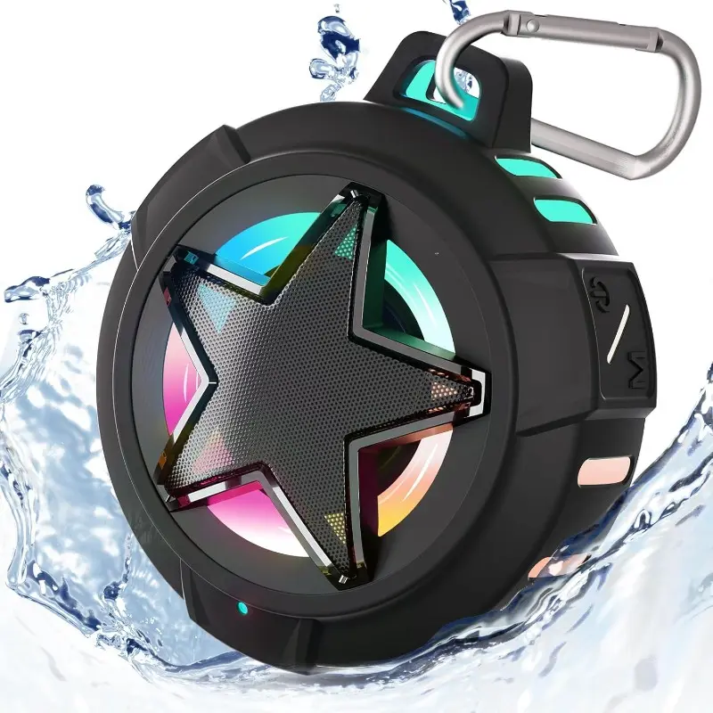 Shower Speaker, IP67 Portable Speakers, Floating, TF Card, Small Outdoor Speaker with LED Light, True  Stereo for Bike, Beach, Paddle Board, Kayak, Gifts Audio Smartphone