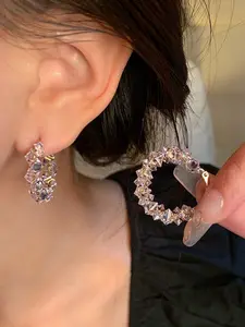 Elegant Crystal Hoop Earrings for Women, Unique High-End Design, Versatile Statement Jewelry, Large Round Circle Studs