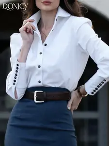 Women's Single Button Shirt, French Commute Elegance, Anti-Wrinkle, Smooth Drape, Slimming Waist, Business Casual, All Seasons