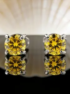 1pair 0.5 Carat Stainless Steel Yellow Synthetic Moissanite Stud Earrings, Comes with Gift Box - Daily Wear & Party - Gift for Men and Women