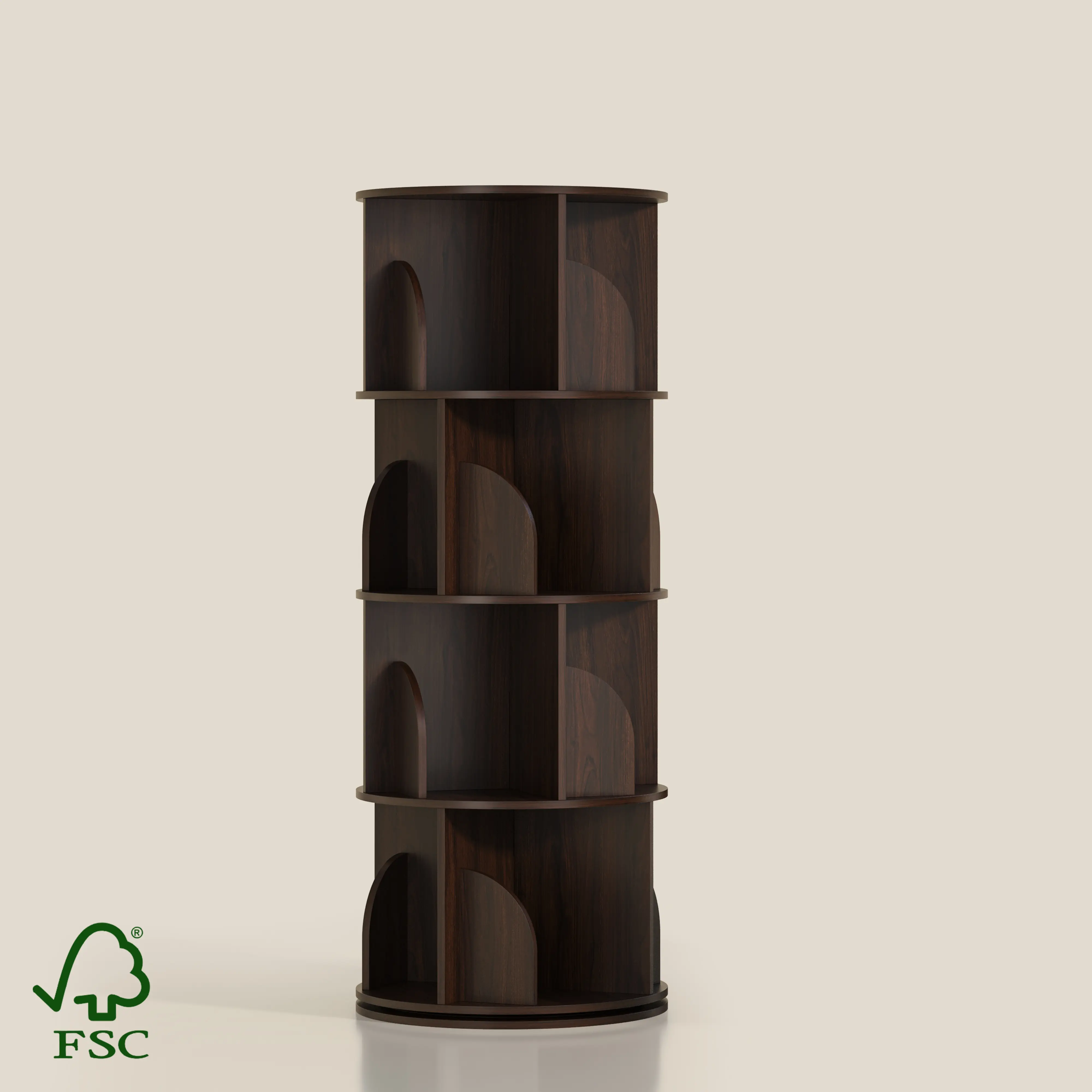 YOWOS Rotating Bookshelf 360 Degree Storage Rack 4 Tiers - Space-Saving Corner Bookcase, Small Wood