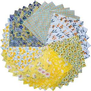 Fall Quilt Fabric Squares 5x5, Charm Packs for Quilting 5 inch for Patchworks and Sewing Crafts,Precut Cotton Fabirc Yellow (42Pcs)