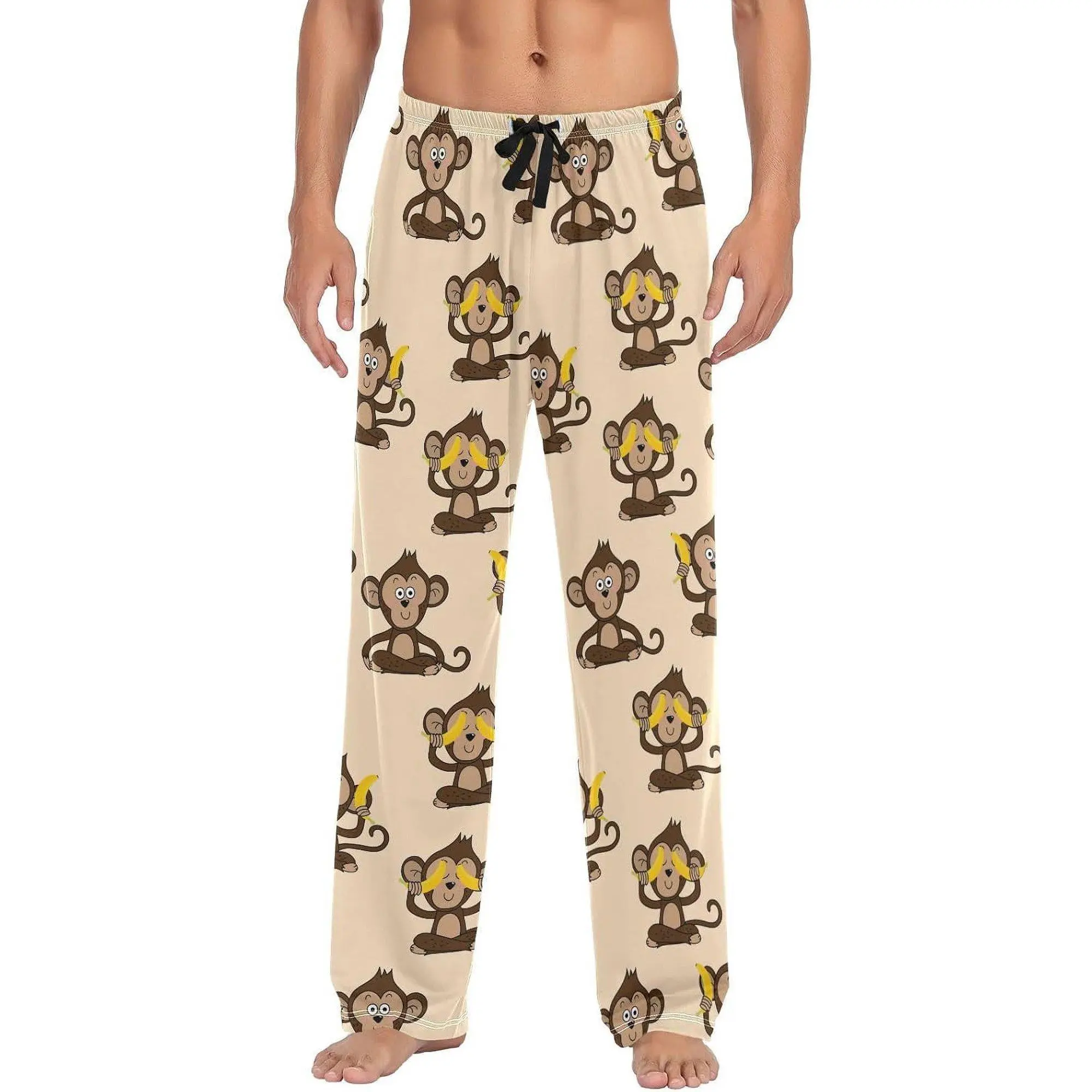 Women's 2-Piece Light Comfortable Fabric Matching Set - Stretchy Elastic Knit Sleepwear Pajamas, Soft Breathable Polyester-Spandex Pockets Pants, Adjustable Drawstring, Funny Monkey Print, Drape Design, Multi-Size Plus Size Fit (Father’s Day Gift Option),