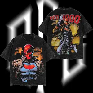 SuperStyle Jason Todd Red Hood (Robin #2) Hero Verse Comic Oversize Soft Classic Seamless Short-Sleeve Acid-Washed Cotton Tee, Double-Printed Graphic Apparel, Lightweight Streetwear Top for Men