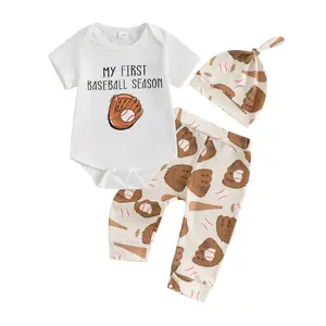 Newborn Baby Boy Baseball Outfit Letter Print Short Sleeve Romper Baseball Pants Hat Coming Home Outfits Set 3pcs