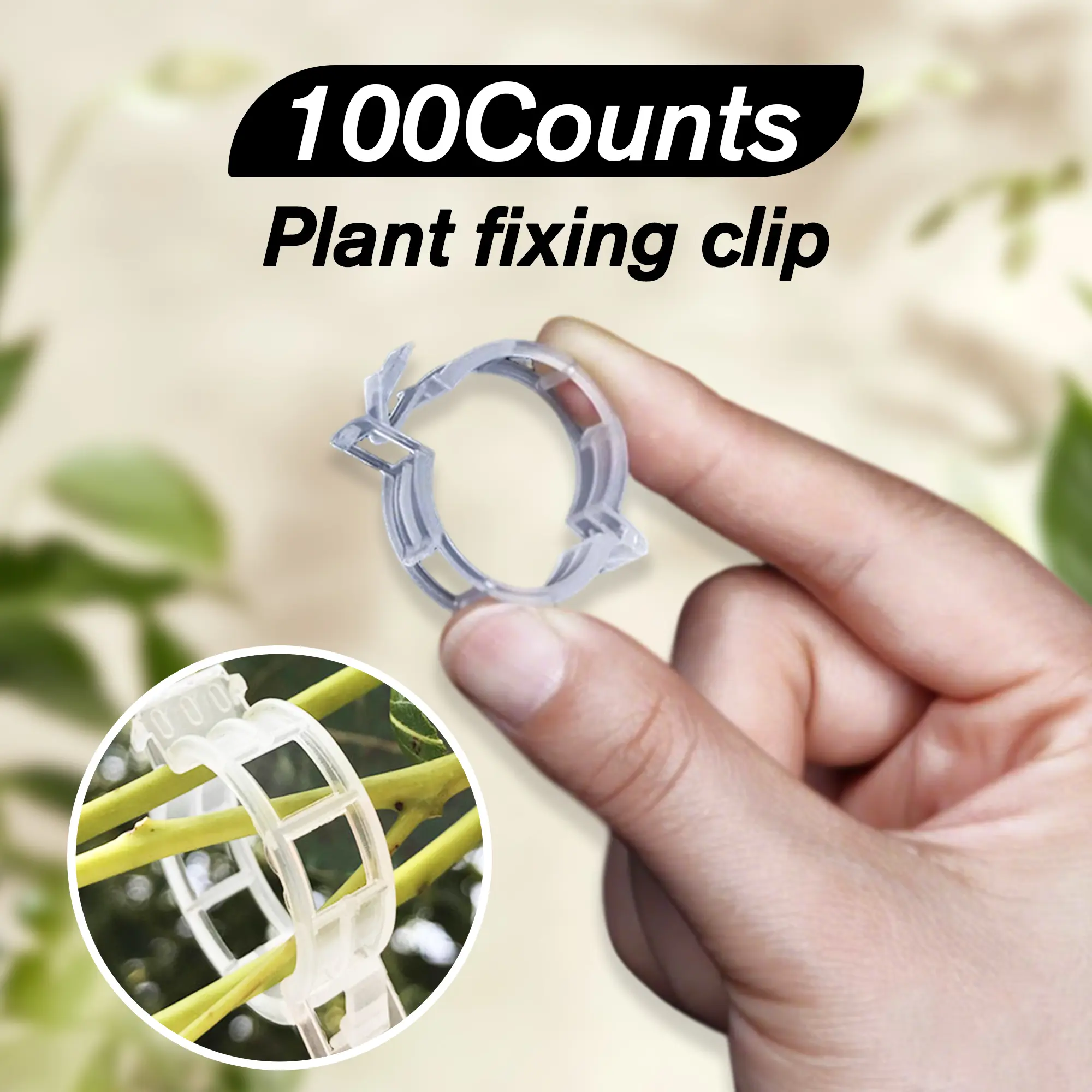 100-Count Buckle Easy-On Plant Support Clips - Ventilated Shape, Wear-Resistant Fixing Tool for Vine, Pepper, Tomato Stems, Home Gardening Tangle-Free Organization, 5-Season Durability