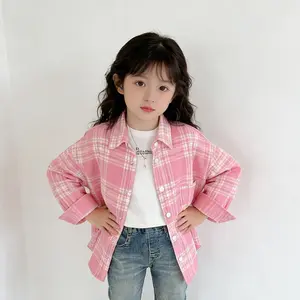 Girls' Pink Checkered Shirt - Stylish Plaid Design for Everyday Wear, Comfortable Fit, Perfect for School & Playdates, Easy to Pair with Jeans & Skirts - Floral Pattern Vest