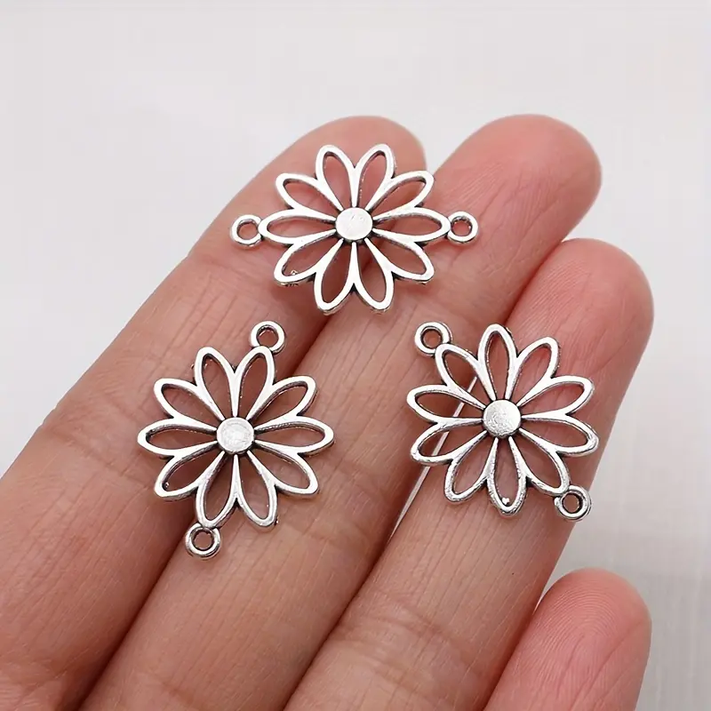 20pcs Silver Plated Hollow Flower Charms Links Daisy Pendant Connectors for Jewelry Making DIY Handmade Necklace Earrings Bracelets Accessories