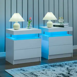 Night Stand Set of 2 LED Nightstands with 2 Drawers Modern Bedside Table for Bedroom,Living Room