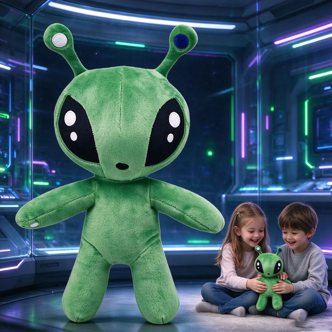 Green Alien Plush Toy, 34cm Cute Space Alien Stuffed Doll, Soft Cuddly Plushie, Halloween& Christmas Room Decor & Holiday Gift