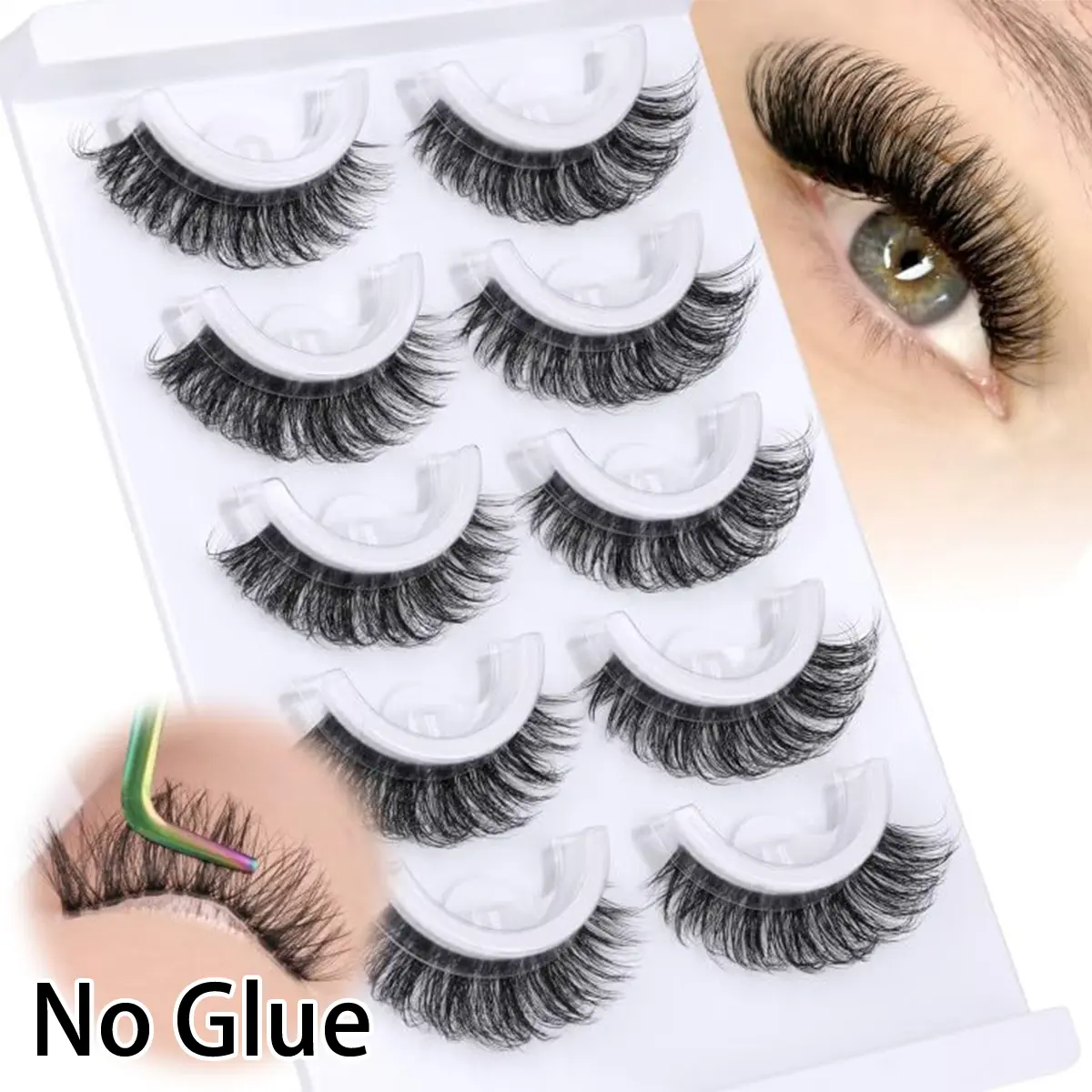 Self-Adhesive Eyelash Extensions No Glue Needed, Reusable Natural Voluminous Lashes, Easy to Wear, Beginner Friendly Lashes, 5 Pairs Set for Beginners, Pop On Lashes, False Eyelashes