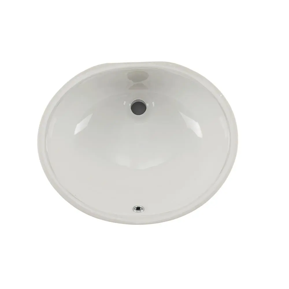 19 in. Ceramic Oval Undermount Single Bowl Bathroom Sink, White, ADA Compliant, with Mounting Hardware, Offset Towards Back, Includes Overhang Cutout Template