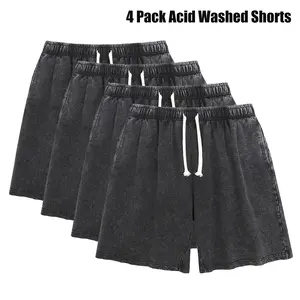 4Pack Men's Sweat Shorts Athletic Vintage Acid Washed Cotton Gym Short Elastic Waist Drawstring Workout Jogger Pants with Pockets Streetwear Athletic Sweat Shorts